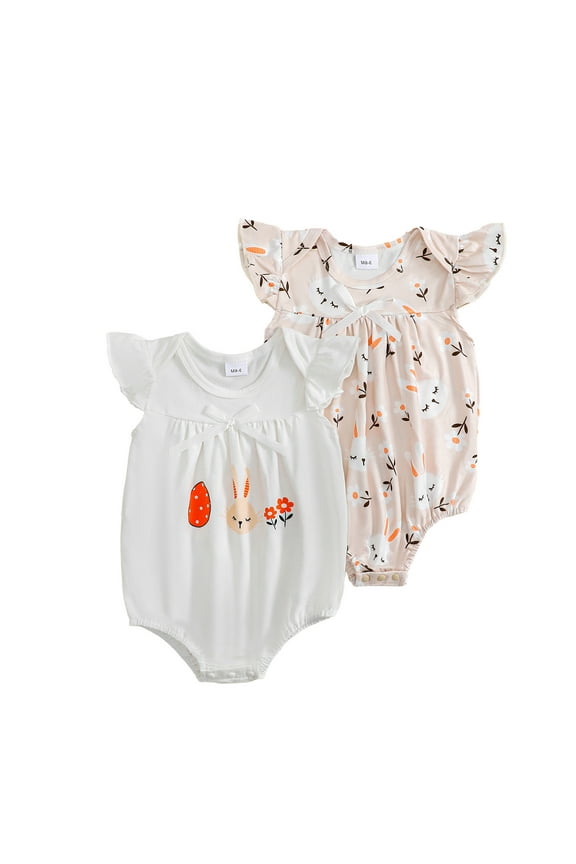 Baby Girls Summer Sleeveless Romper Cotton Cute Print Pattern Infant Bodysuits,Light Apricot,2 pieces,6-9 months