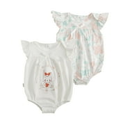 Actgleam Baby Girls Summer Sleeveless Romper Cotton Cute Print Pattern Infant Bodysuits,White,2 pieces,12-18 months