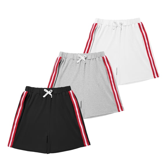 Actgleam Boys 3-Pack Athletic Shorts Kids Striped Active Running Shorts with Elastic Waist,Size 6-13Y