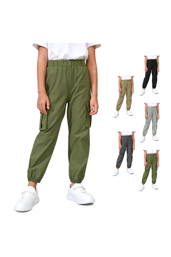 Boys Girls Cargo Pants with Pockets Elastic Waist Joggers Trousers for Kids,Amy Green,9-10Years