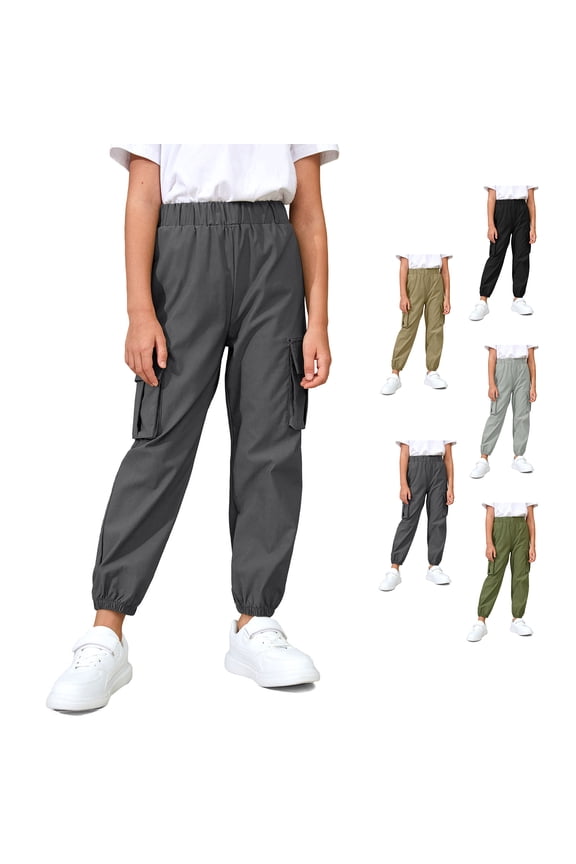 Boys Girls Cargo Pants with Pockets Elastic Waist Joggers Trousers for Kids,Dark Gray,9-10Years