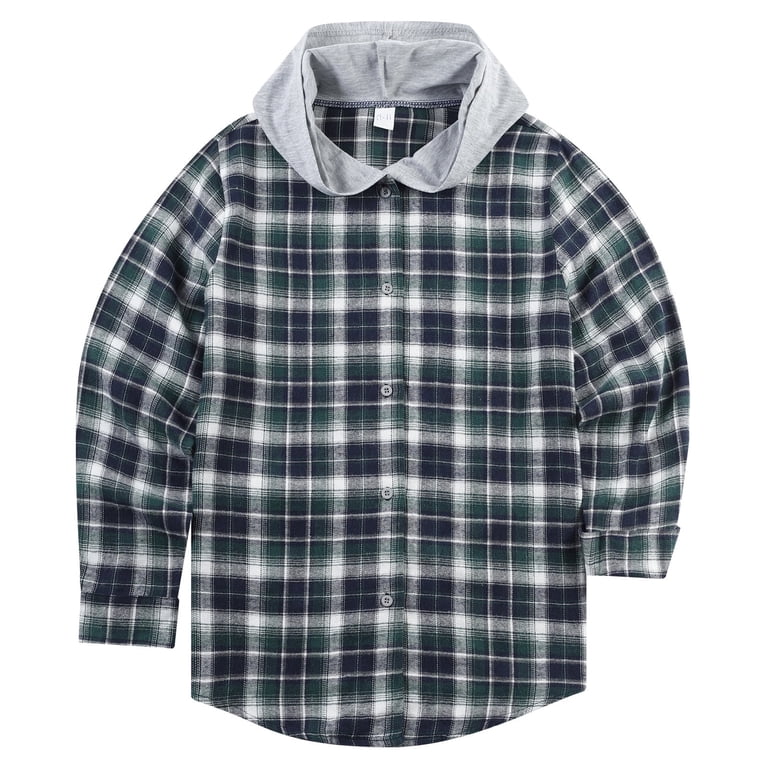 Actgleam Boys Girls Plaid Shirts Long Sleeve Button Down Hooded Plaid ...