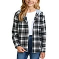 thumbnail image 1 of Actgleam Boys Girls Plaid Shirts Long Sleeve Button Down Hooded Plaid Top Outfits 5-12Years,Grey, 1 of 10