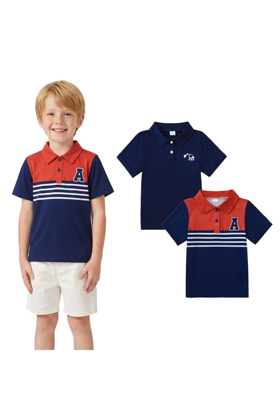 Boys School Uniform Polo Shirts Short Sleeve Active Performance Printed Shirts,2-Pack,Size 6-13Y