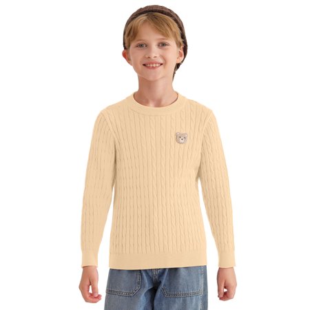 Actgleam Boys Sweaters Girls Crew Neck Long Sleeve Knit Pullover Sweater for Kids,Khaki,11-12Years