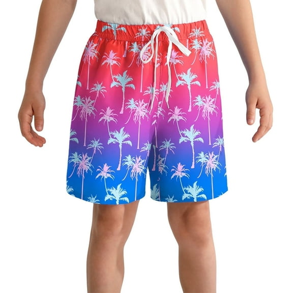 Actgleam Boys Swim Trunks Swim Shorts with Compression Liner Bathing Suit Swimsuit for 8 Year,Gradient Purple