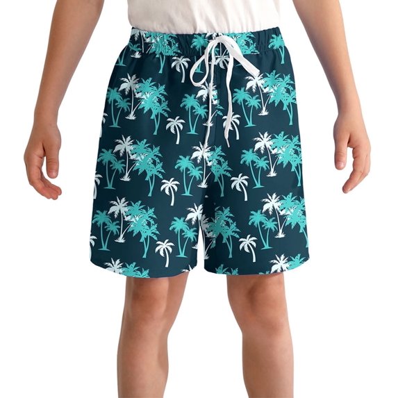 Actgleam Boys Swim Trunks Swim Shorts with Compression Liner Bathing Suit Swimsuit for 7 Year,Deep Blue Tree
