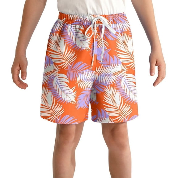 Actgleam Boys Swim Trunks Swim Shorts with Compression Liner Bathing Suit Swimsuit for 14 Year,Orange Plume