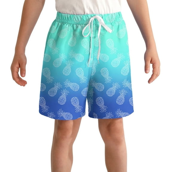 Actgleam Boys Swim Trunks Swim Shorts with Compression Liner Bathing Suit Swimsuit for 8 Year,Pineapple Blue