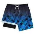thumbnail image 1 of Actgleam Boys Swim Trunks Swim Shorts with Compression Liner Bathing Suit Swimsuit for 8-14 Year,Navy Blue Leaves, 1 of 13