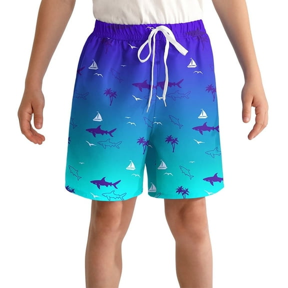 Actgleam Boys Swim Trunks Swim Shorts with Compression Liner Bathing Suit Swimsuit for 5 Year,Blue Shark