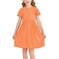thumbnail image 1 of Actgleam Girl's Ruffle Sleeve Summer Dress A-Line Casual Swing Cute Dresses with 2 Pockets for Kids,Orange,13-14Years, 1 of 12