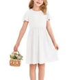 thumbnail image 1 of Actgleam Girl's Ruffle Sleeve Summer Dress A-Line Casual Swing Cute Dresses with 2 Pockets for Kids,White,11-12Years, 1 of 11