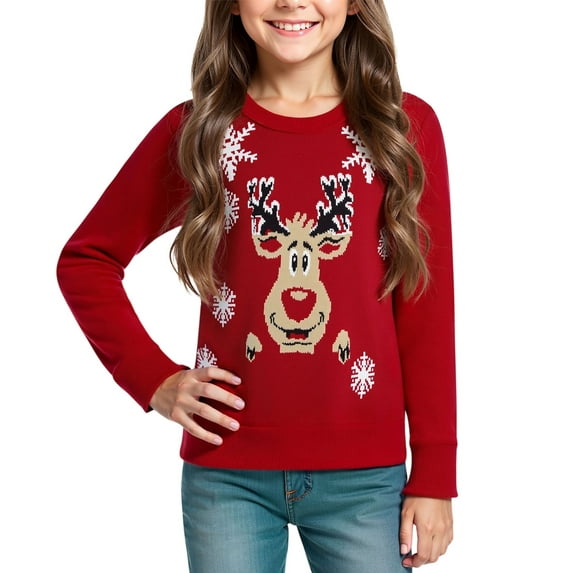 Actgleam Girls Christmas Sweaters Holiday Winter Boys Long Sleeve Crewneck Pullover Knit Tops,11-12Year