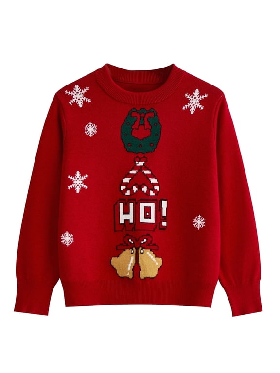 Boys Christmas Sweaters Holiday Winter Girls Long Sleeve Crewneck Pullover Knit Tops,9-10Year