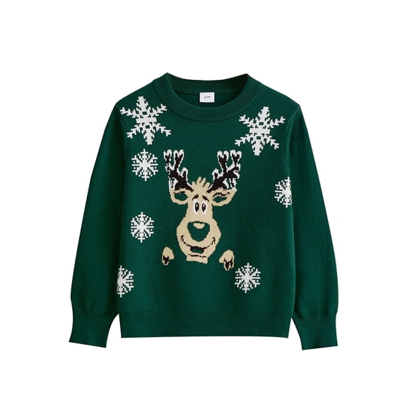Actgleam Girls Christmas Sweaters Holiday Winter Boys Long Sleeve Crewneck Pullover Knit Tops,6-7Year
