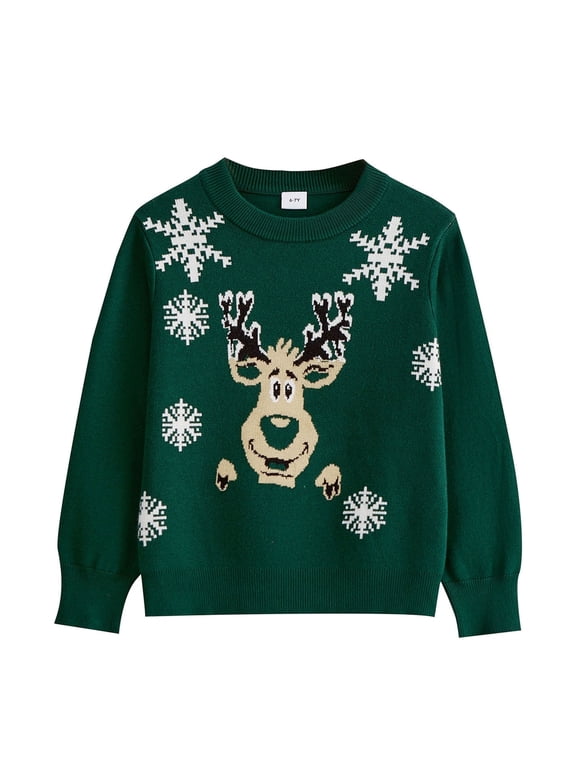 Boys Christmas Sweaters Holiday Winter Girls Long Sleeve Crewneck Pullover Knit Tops,6-12Year