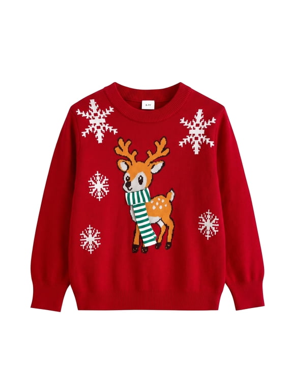 Girls Christmas Sweaters Holiday Winter Boys Long Sleeve Crewneck Pullover Knit Tops,7-8Year