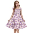 thumbnail image 1 of Actgleam Girls Dress Floral Ruffle Square Neck Sleeveless A-Line Sundress with Tie Back for Summer Beach Party,Purple Floral,11-12Y, 1 of 8