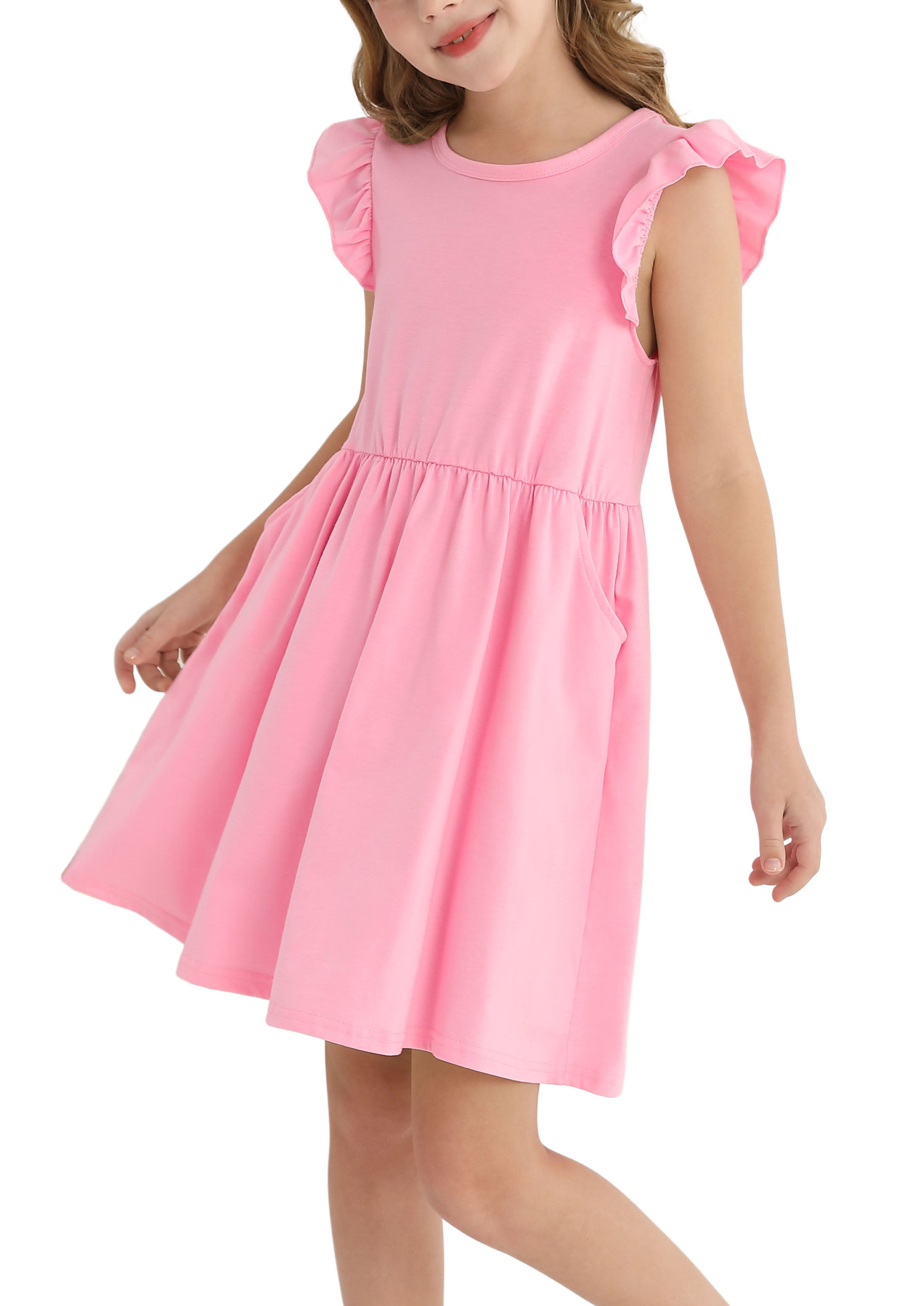 Actgleam, Girls Dresses, 7-8Y, Pink, Summer Ruffle Sleeveless - Walmart.com