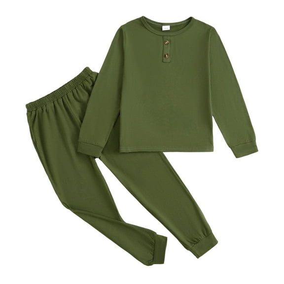 Actgleam Girls Long Sleeves Pajamas Set Loose-fit Kids Sleepwear Pants,Army Green,9-10Years