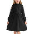 thumbnail image 1 of Actgleam Girls Mesh Long Sleeve Dress Crew Neck A-Line Party Belted Dresses,Black,8-9Years, 1 of 8