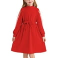 thumbnail image 1 of Actgleam Girls Mesh Long Sleeve Dress Crew Neck A-Line Party Belted Dresses,D Red,6-7Years, 1 of 9