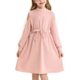 thumbnail image 1 of Actgleam Girls Mesh Long Sleeve Dress Crew Neck A-Line Party Belted Dresses,Pink,8-9Years, 1 of 9