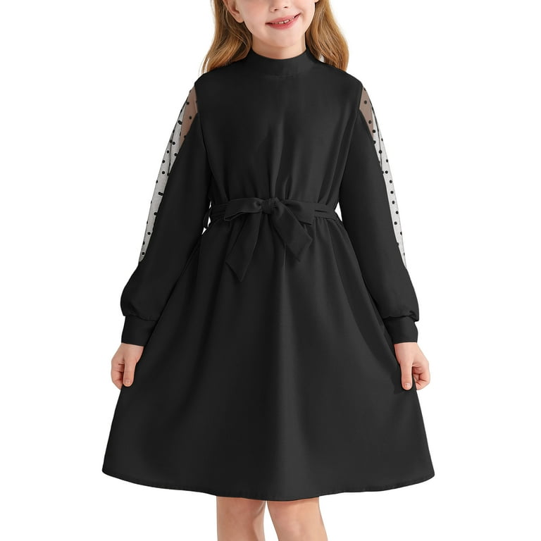 Sophisticated Black Belted Dress with Tulle Layers for Girls Sophisticated Black Belted Dress with Tulle Layers for Girls