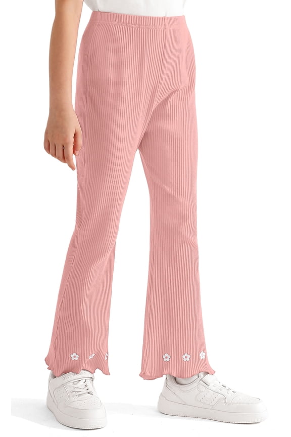 Girls Pants Ribbed Bell Bottoms Trousers for Girl Flare Pants,Pink,6-7Years