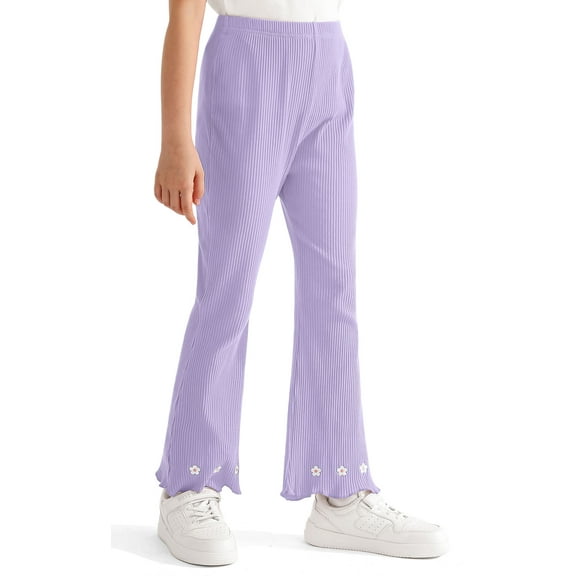 Actgleam Girls Pants Ribbed Bell Bottoms Trousers for Girl Flare Pants,Purple,11-12Years