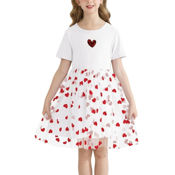 Actgleam Girls Party dresses Summer Short Sleeve Casual Cute Dresses,White,9-10Years