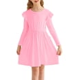 thumbnail image 1 of Actgleam Girls Ruffle Long Sleeve Dress Knit Cute Casual with 2 Pockets Dresses,Pink,11-12Years, 1 of 9