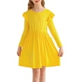 thumbnail image 1 of Actgleam Girls Ruffle Long Sleeve Dress Knit Cute Casual with 2 Pockets Dresses,Yellow,11-12Years, 1 of 10