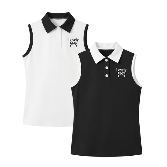 Actgleam Girls School Uniform Short Printed Sleeveless Polo Shirt,2-Pack,6-7Y