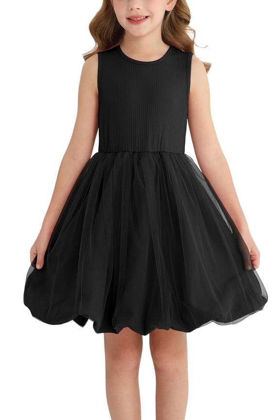 Girls Short Sleeve Tutu Dress Birthday Wedding Party Tulle Dresses,Sizes 5-12,Black