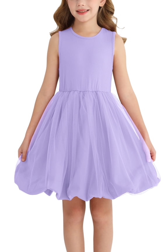 Girls Short Sleeve Tutu Dress Birthday Wedding Party Tulle Dresses,Sizes 5-12,Purple