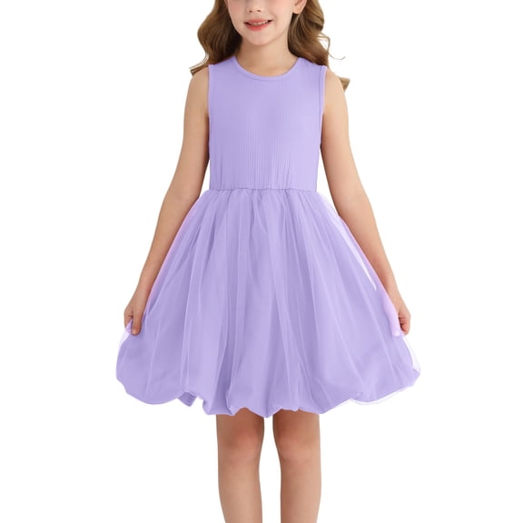 Actgleam Girls Short Sleeve Tutu Dress Birthday Wedding Party Tulle Dresses,Sizes 5-12,Purple
