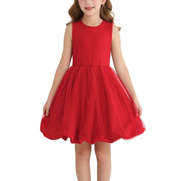 Actgleam Girls Short Sleeve Tutu Dress Birthday Wedding Party Tulle Dresses,Sizes 5-12,Red