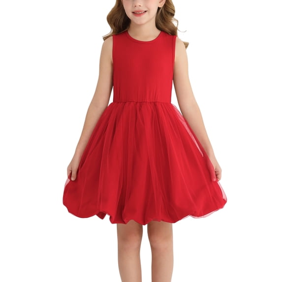 Actgleam Girls Short Sleeve Tutu Dress Birthday Wedding Party Tulle Dresses,Sizes 5-12,Red