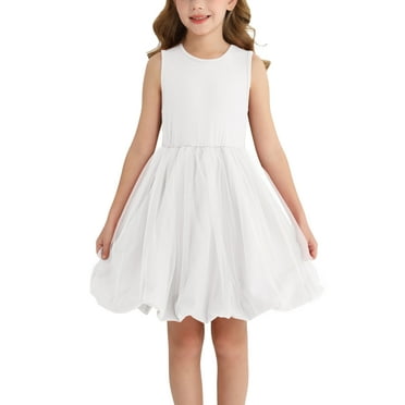 Actgleam Girls Short Sleeve Tutu Dress Birthday Wedding Party Tulle Dresses,Sizes 5-12,White