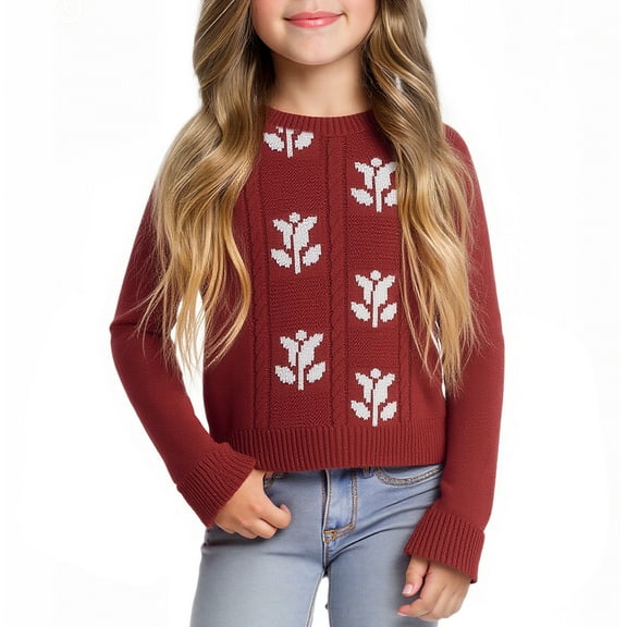 Actgleam Girls Sweaters Winter Pullover Long Sleeve Knit Sweater Jumper Tops,Purple,11-12Years