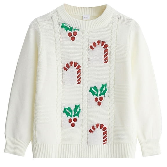 Actgleam Girls Sweaters Winter Pullover Long Sleeve Knit Sweater Jumper Tops,White,9-10Years