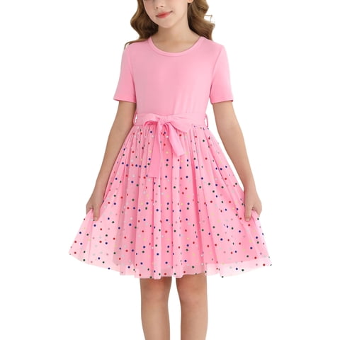 Girls Tutu Dress Short Sleeve Tulle Girl Dresses,Pink,11-12Y