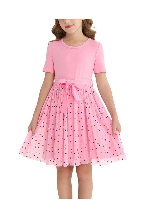 Girls Tutu Dress Short Sleeve Tulle Girl Dresses,Pink,11-12Y