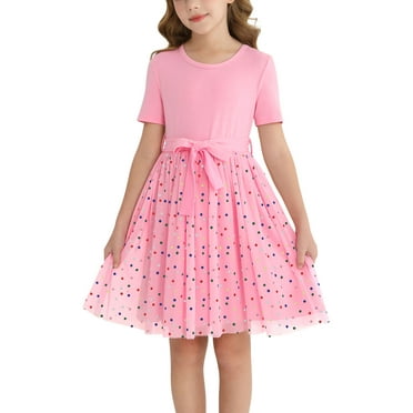 Actgleam Girls Tutu Dress Short Sleeve Tulle Girl Dresses,Pink,7-8Y