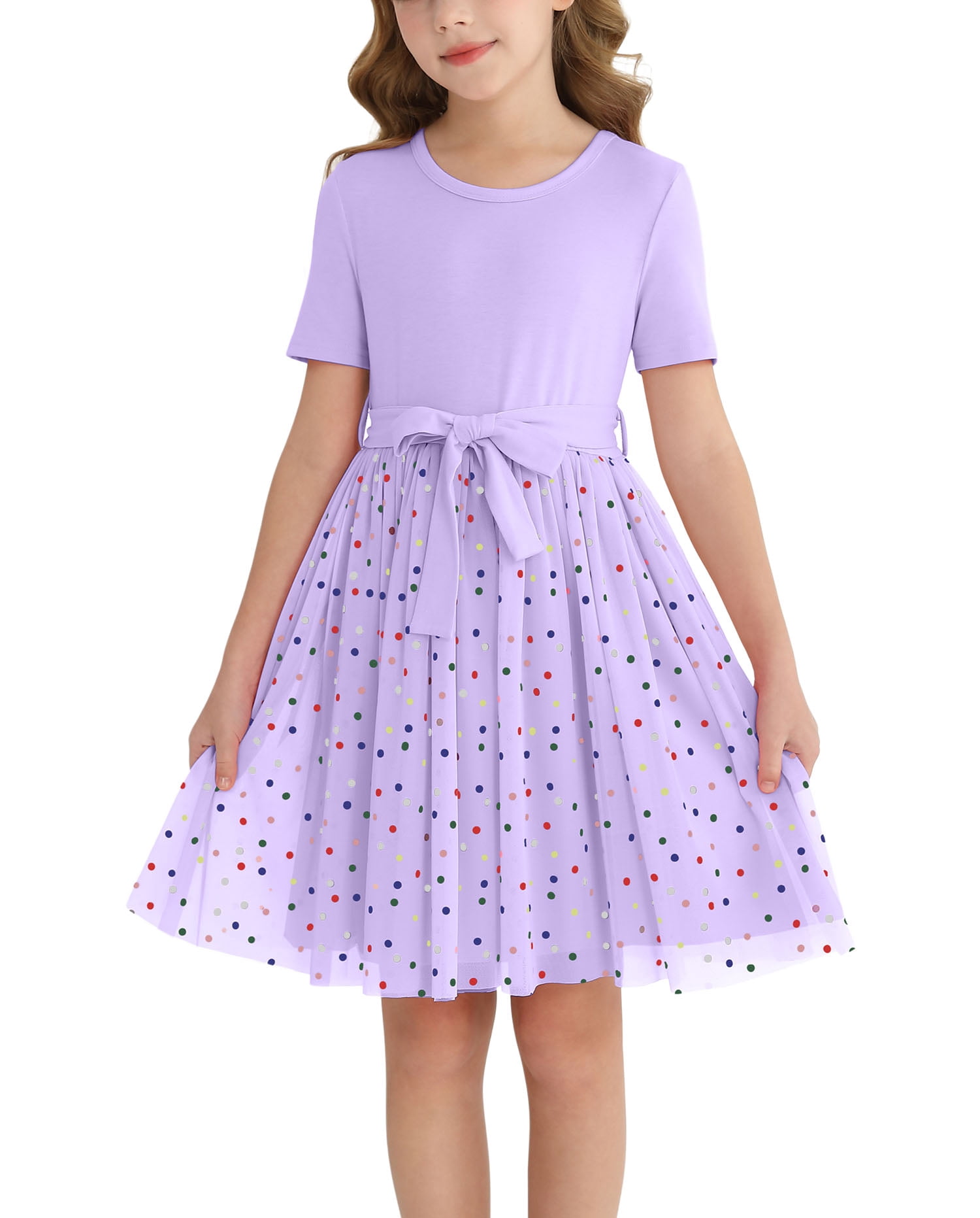 Girls Tutu Dress Short Sleeve Tulle Girl Dresses,Purple,11-12Y