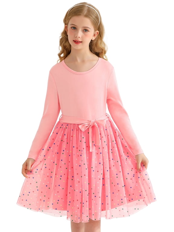 Girls Tutu Dress long Sleeves Tulle for Girl Dresses,Pink,11-12Years