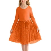 Actgleam Girls Tutu Dress long Sleeves Tulle for Girl Dresses,Orange,9-10Years