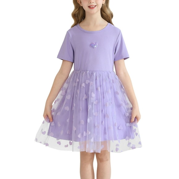 Actgleam Girls Party dresses Summer Short Sleeve Casual Cute Dresses,Purple
